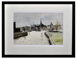 Maurice Melissent, The Maritime District, Rotterdam, 1950s, Watercolour, Framed