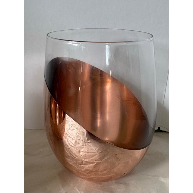 Contemporary Late 20th Century Rose Gold Ombre Stemless Modern Copper Metallic Wine Glasses, Set of 4 For Sale - Image 3 of 8