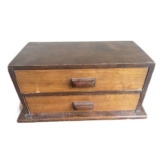 Mid 20th Century Japanese Walnut 2-Drawer Sewing Jewelry Box For Sale