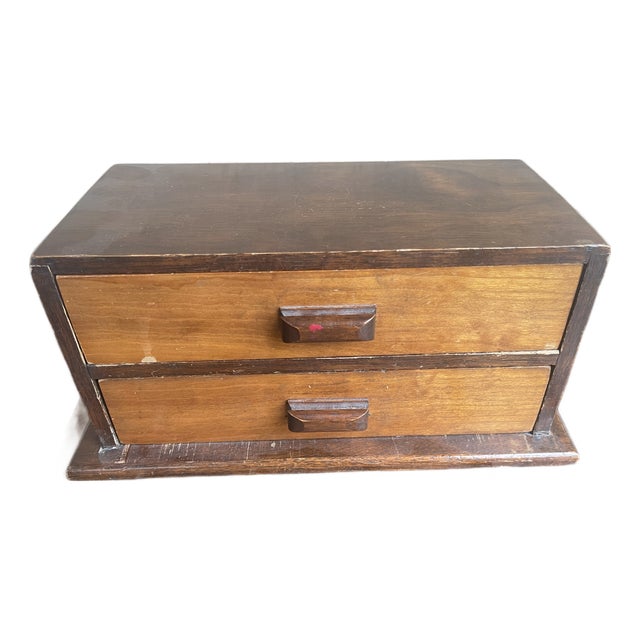 Mid 20th Century Japanese Walnut 2-Drawer Sewing Jewelry Box For Sale