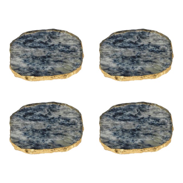 Viken Agate Marble Glass Coasters, Blue, Set of 4 For Sale