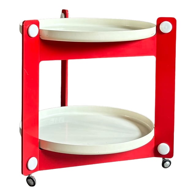 Serving Trolley in Red and White by Luigi Massoni for Guzzini, 1970s For Sale
