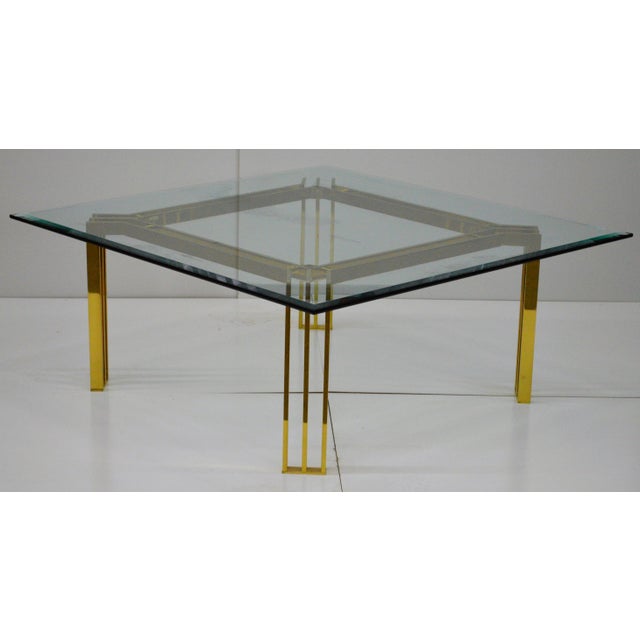Mid-Century Modern Italian Lacquered Thin Line Brass Square Spacer Coffee Table For Sale - Image 11 of 12