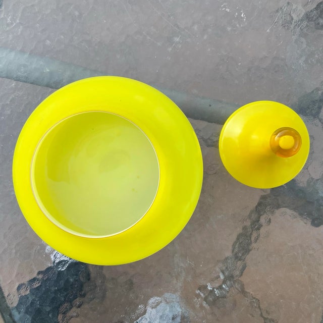 Mid-Century Modern Mid Century Yellow Empoli Cased Glass Apohecary Jar With Green Pedestal For Sale - Image 3 of 5