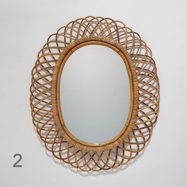 Vintage Wall Mirror with Rattan Frame, 1950s For Sale - Image 11 of 16