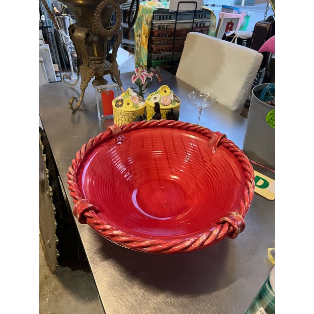 Red Vintage Tomato Red Articulated Rope Edge Decorative Bowl Made in Italy For Sale - Image 8 of 8