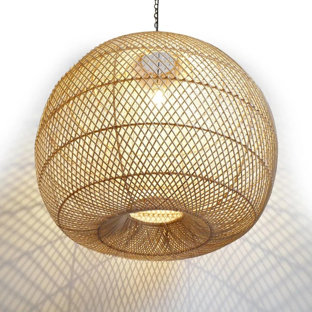 Rattan Donut Globe Pendant Light Large For Sale - Image 4 of 12