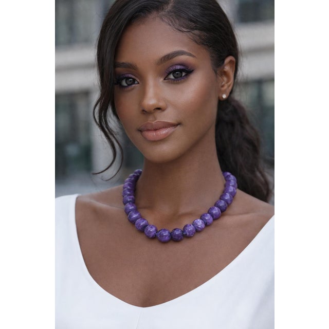 Chatoyant Charoite Necklace With Sterling Silver Charoite Clasp, 20" For Sale - Image 10 of 10