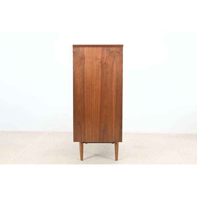 Stanley Furniture Walnut 5-Drawer Mid-Century Modern Highboy | Newly Refinished For Sale In South Bend - Image 6 of 12