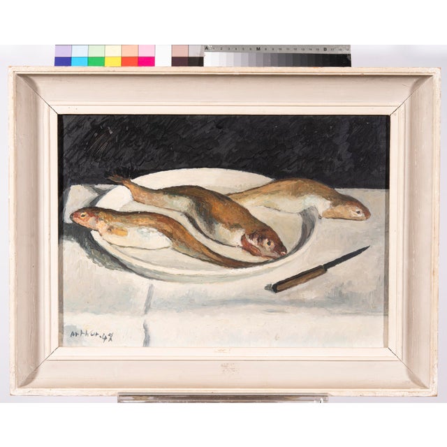 Edouard Arthur, Freshwater Fish on a White Plate, Oil on Canvas For Sale - Image 10 of 11
