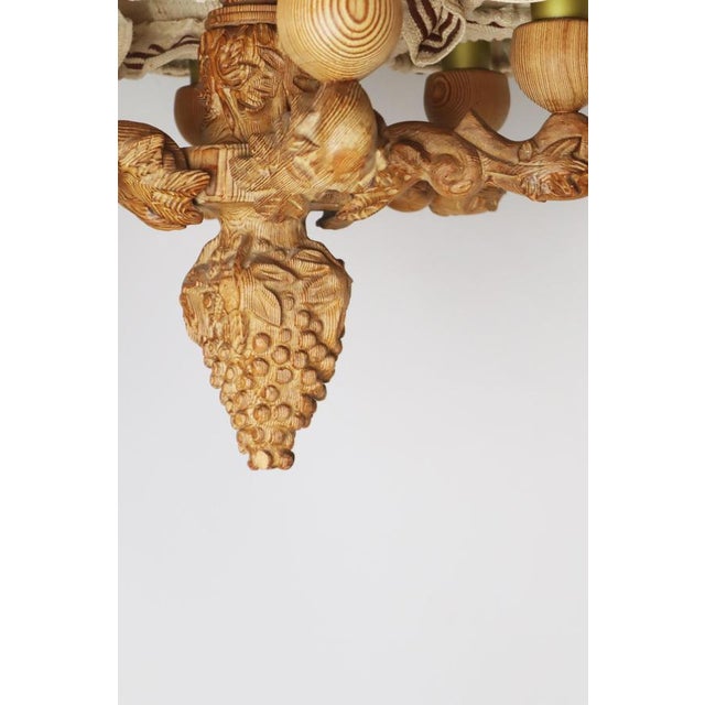 Hand-Carved Pinewood Chandelier with Grapes, Germany 1970s For Sale - Image 18 of 18