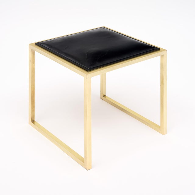 1970s Modernist, French Vintage Stools, Brass and Leather For Sale - Image 5 of 9