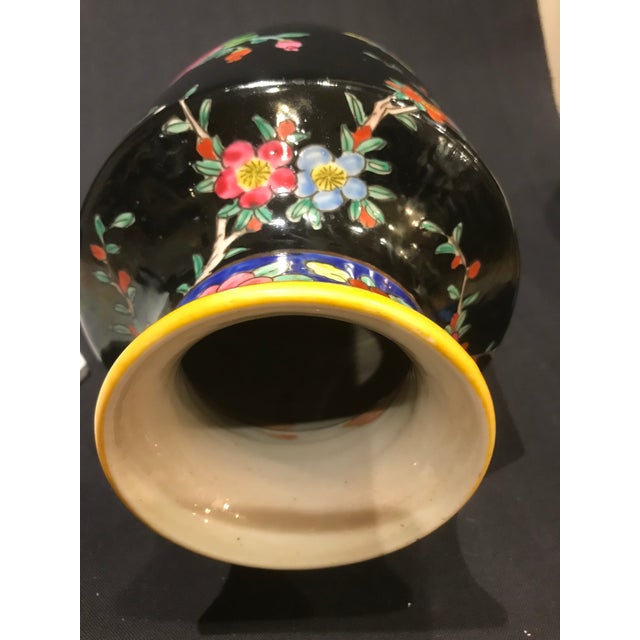Vintage Large Chinoiserie Asian Vase Famille Bird Flower Butterfly For Sale - Image 4 of 12