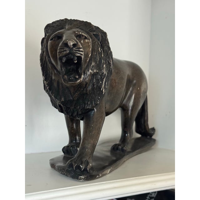 Contemporary Hand-Carved Stone Lion Sculpture Monumental Decorative Interior Accent For Sale - Image 3 of 5
