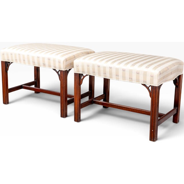 Late 20th Century Vintage Southwood Chippendale Style Mahogany Stools - A Pair For Sale - Image 5 of 10