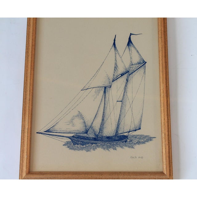 Vintage Framed Sailboat Lithograph 1980's For Sale - Image 4 of 9