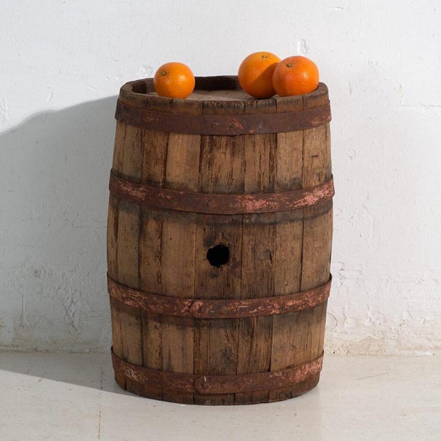 Antique Wooden Barrel with Iron Hoops, Hungary, 1930 For Sale - Image 6 of 8
