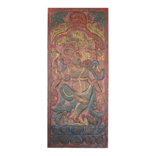 Artistic Ganesha Indian Sculptural Wood Carving Sliding Barn Door, 83x36 For Sale
