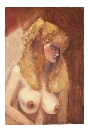 Original Clair Seglem Tall Portrait Painting of a Nude Blonde Woman 12" X 18"