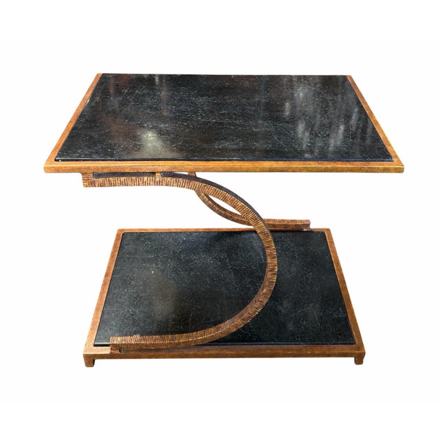 Hollywood Regency Vintage Hollywood Regency Gilt Metal and Faux Black Marble Side Tables by Maitland Smith, a Pair For Sale - Image 3 of 6