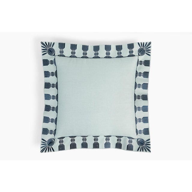 Tassel Embroidered Linen Pillow, Sky Blue & Navy, 24 "x 24" For Sale In Charlotte - Image 6 of 12