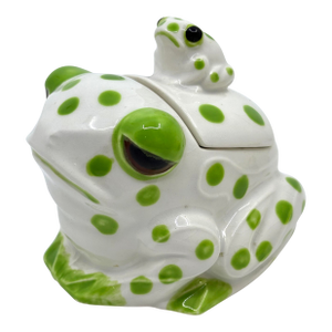 1970s Hollywood Regency Hand Painted Frog Figurine With Lid