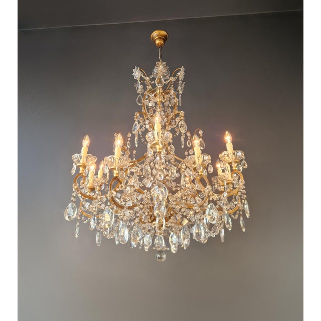 Late 19th Century Large Crystal Rustic Antique Chandelier Classic Traditional Solid Wide Glass For Sale - Image 4 of 15