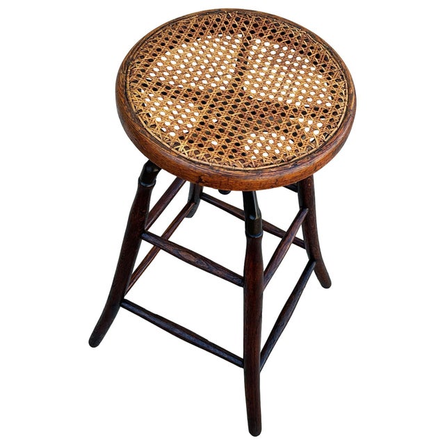 Victorian Early 20th Century Late Victorian Oak and Iron Drafting/Workshop Adjustable Stool by Thonet For Sale - Image 3 of 6
