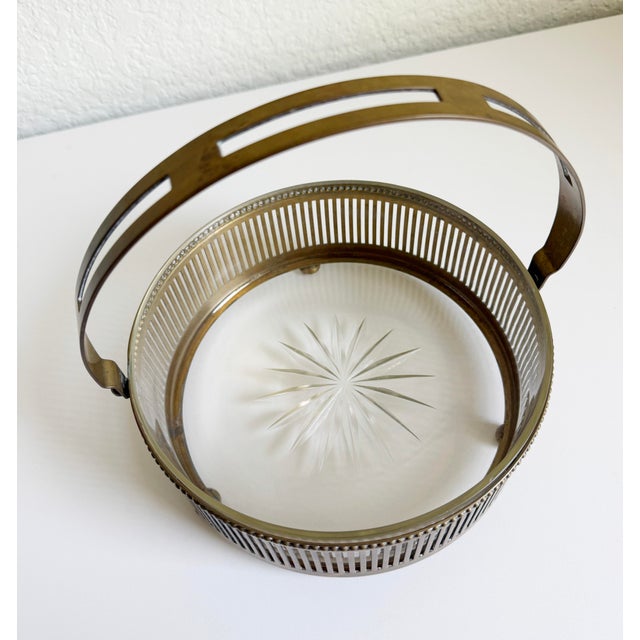A timeless antique Art Deco brass and cut crystal centerpiece basket, produced in Vienna, Austria in the 1920s. Attributed...