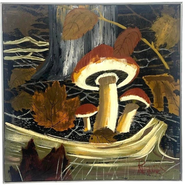 X-Large 60s Mid Century Lee Reynolds Magic Mushroom Forest Retro Painting Framed For Sale - Image 9 of 9