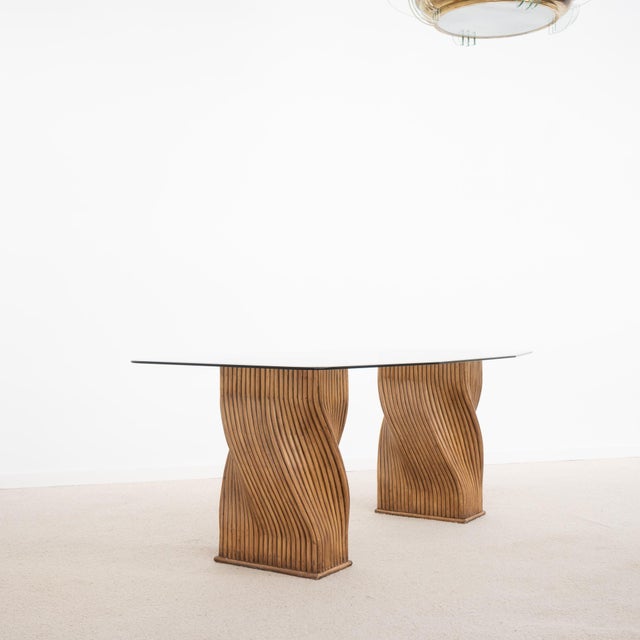 Glass and Bamboo Dining Table, 1970 For Sale - Image 4 of 8