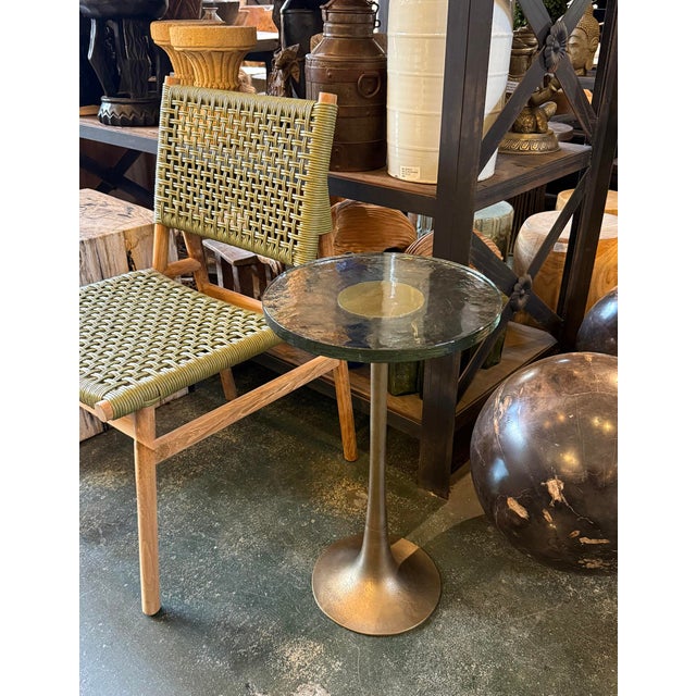 Metal Mid C Bronze Thick Glass Side Table For Sale - Image 7 of 7