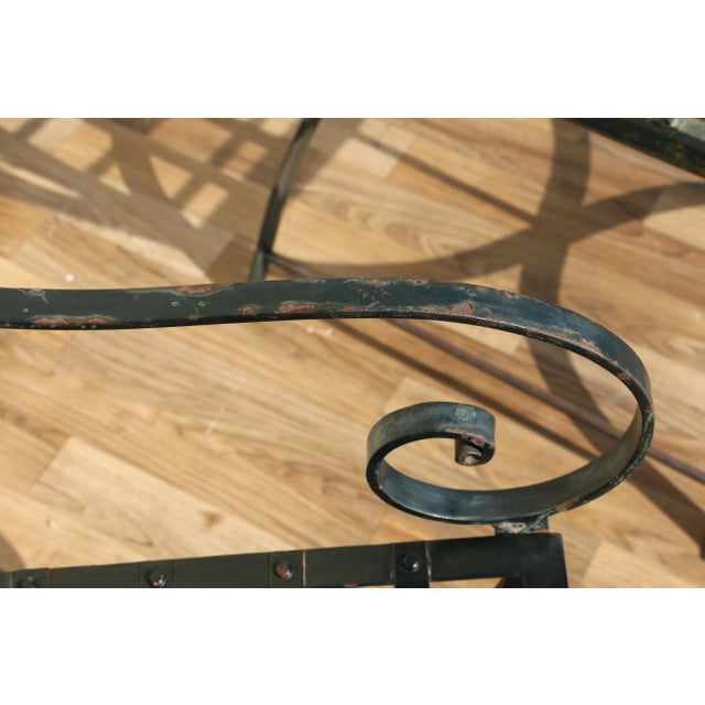 Ebony Vintage Pair of 1970s Hervé Baume French Wrought Iron Folding Patio Chairs With Rustic Patina | Outdoor Garden Armchairs For Sale - Image 8 of 18
