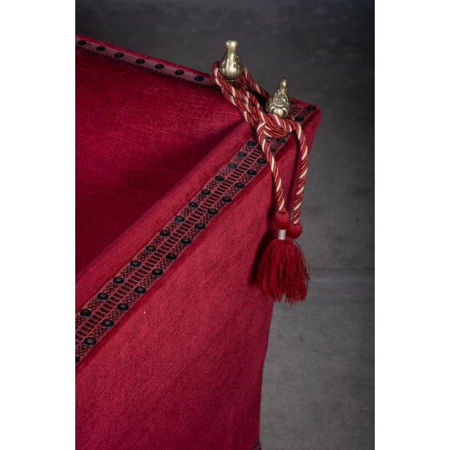 Textile Vintage Red Velvet Knole Sofa with Floral Cushions, 1950s For Sale - Image 7 of 13