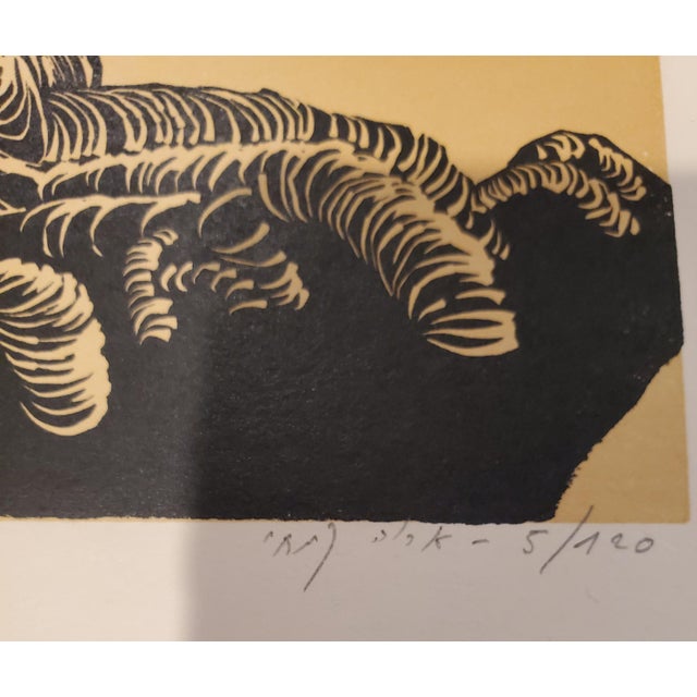 A Vintage Linocut Block Print Signed Arieh Kimhi, Jerusalem 1974, Numbered 5/120 For Sale - Image 11 of 12