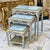 French Style Nesting Tables – Set of 3 With Glass Tops, Soft Blue Finish & Gold Leaf Details For Sale - Image 4 of 5