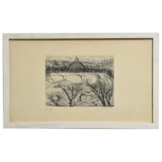 Image dimensions: 18 x 24 cm. View of Rome is a black and white etching realized by Nazareno Gattamelata in the second...