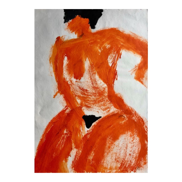 Angela Lyle "Orange Woman" Contemporary Mixed Media on Paper 2019 For Sale