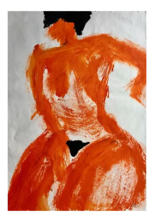 Angela Lyle "Orange Woman" Contemporary Mixed Media on Paper 2019
