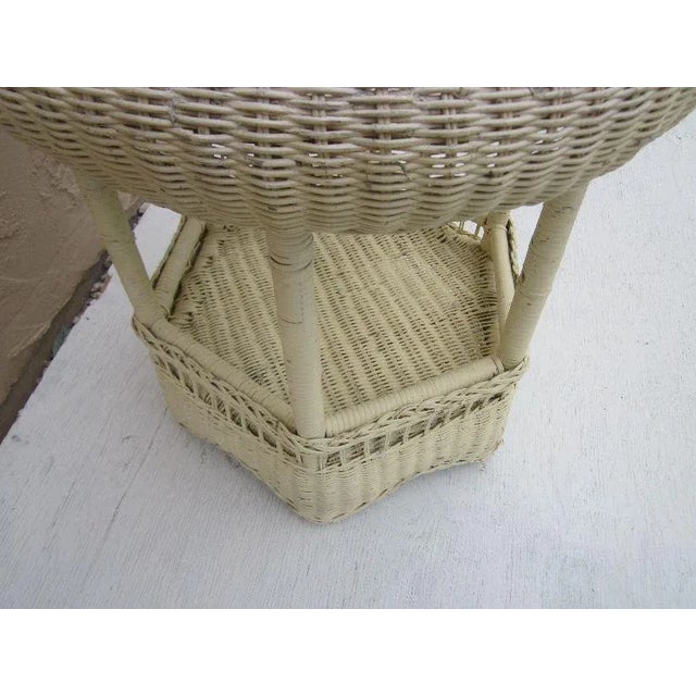 Wood Vintage Wicker Rattan Round Side Table For Sale - Image 7 of 13