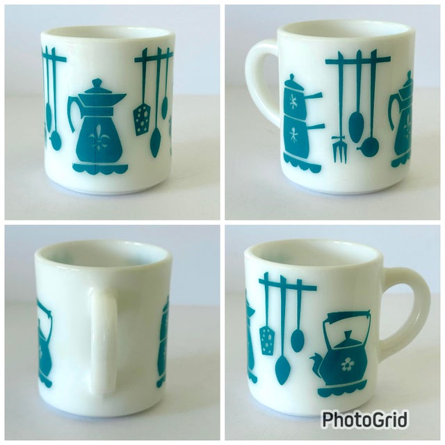 Hazel-Atlas 1960s Mid Century Modern Hazel Atlas Kitchen Aids Turquoise Coffee Mugs Tea Cups - Set of 3 For Sale - Image 4 of 9