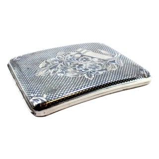 Nickel-Plated Silver Cigarette Case with Flowers and Hinged Lid For Sale