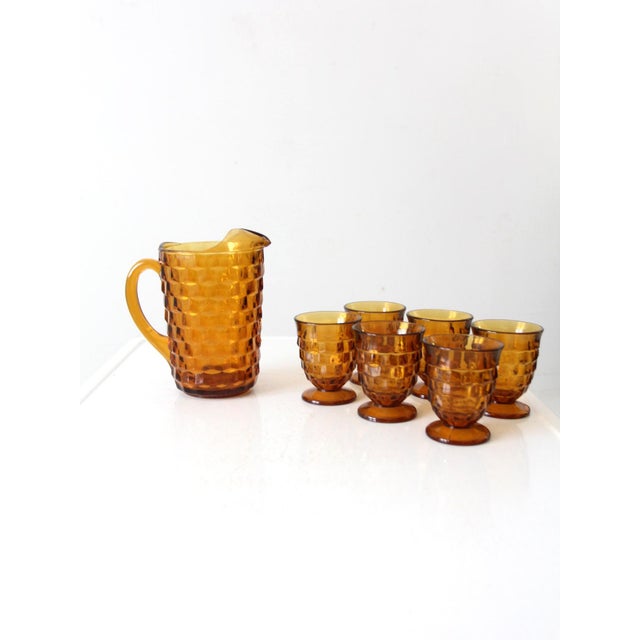 Glass Vintage Amber Glass Pitcher and Tumbler Set For Sale - Image 7 of 12