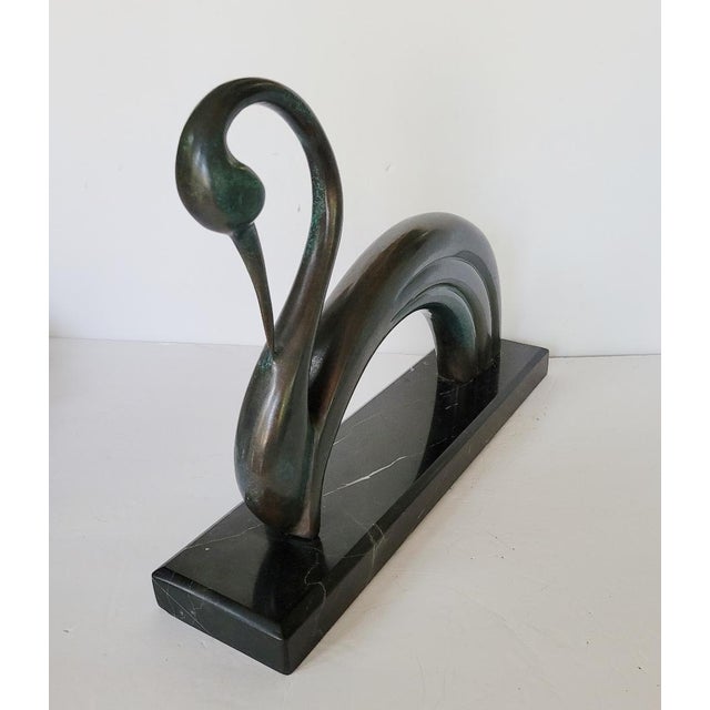 Contemporary Contemporary Italian Bronze Swan Sculpture on Black Marble Base in Art Deco Revival Style For Sale - Image 3 of 9