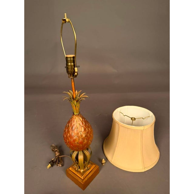 Early 20th Century French Pineapple Motif Table Lamp in Wood, Brass & Steel, Circa 1920 For Sale - Image 4 of 11