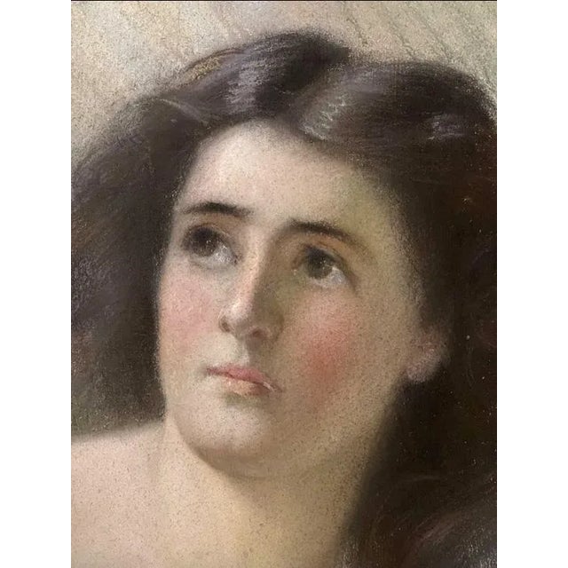 19th Century 19th Century Pastel Partial Nude Portrait of a Woman in Gilt Wood Frame For Sale - Image 5 of 6