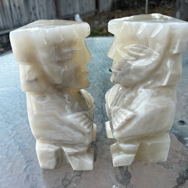 Mexican Set of 2 Large 1990s Aztec Style Figure Onyx Bookends For Sale - Image 3 of 4
