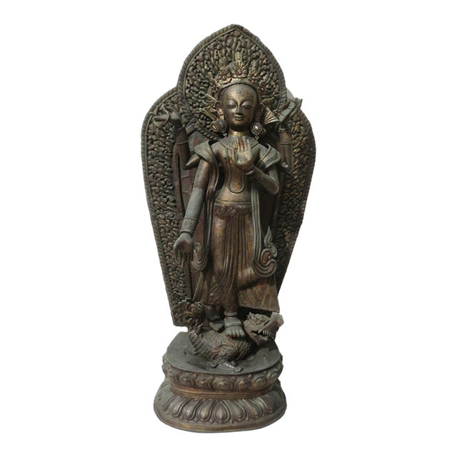 Copper Repousse Manjusri Late 19th Nepal For Sale