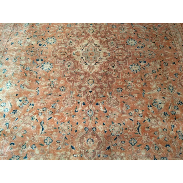 Vintage Persian Tabriz Rug, Hand-Knotted Wool, Floral Pattern, Pale Apricot & Burgundy, 10x13 For Sale - Image 10 of 16