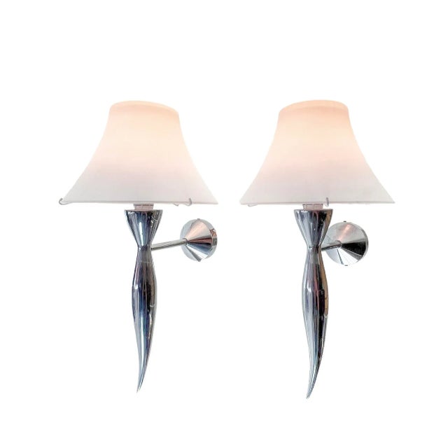 Gau-Cast Aluminum and Glass Wall Lamps from Maison Lucien, 1980s, Set of 2 For Sale - Image 11 of 11